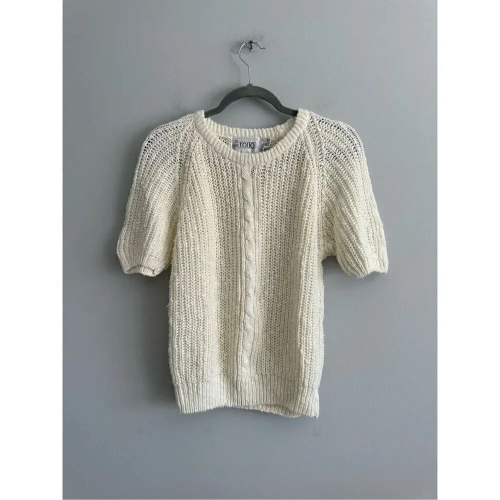 vintage folio sake fifth avenue ramie cotton knit short sleeve sweater top M